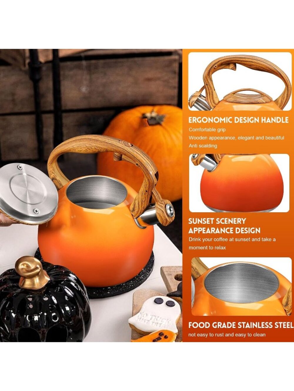 GGC 3.1QT Orange Stainless Steel Whistling Tea Kettle For Kitchen Stove Top - Picture 4 of 7